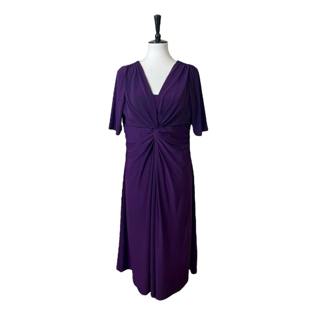 CHAPS Dress Twist Front A-line V-neck Jersey Knit Plum Purple Women’s Size XL